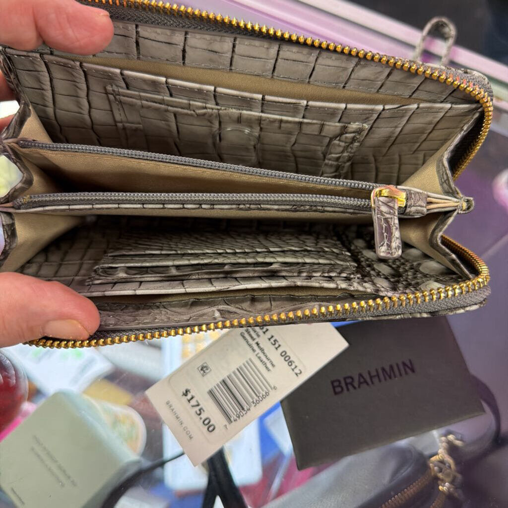 Brahmin Corie Melbourne Croc Embossed Leather Zip Wristlet Clutch