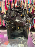 YSL Black Patent Croc-Embossed Tote Zip Close Dust Bag