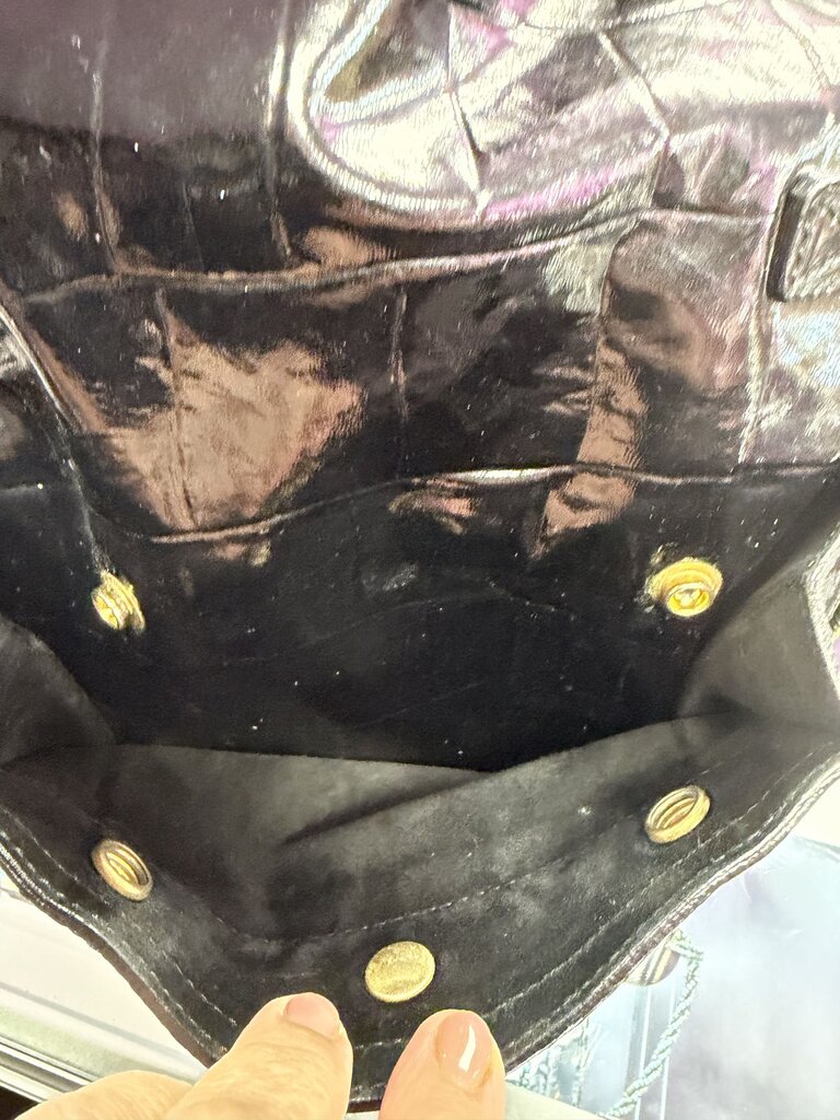 YSL Black Patent Croc-Embossed Tote Zip Close Dust Bag