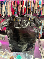 YSL Black Patent Croc-Embossed Tote Zip Close Dust Bag