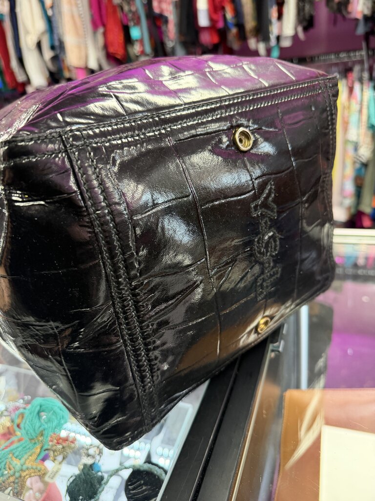 YSL Black Patent Croc-Embossed Tote Zip Close Dust Bag