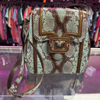 Brahmin Margo Turquoise Stone tecoma Leather Crossbody Reptile Embossed Print