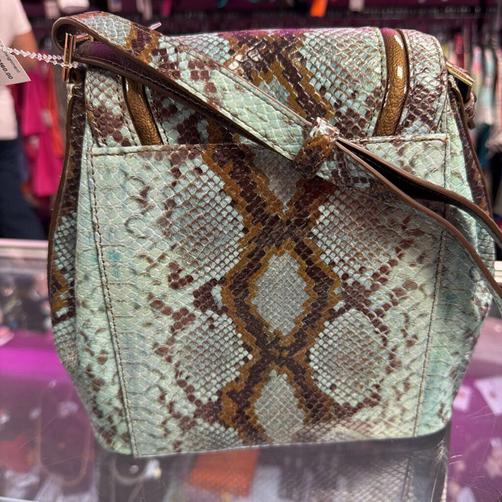 Brahmin Margo Turquoise Stone tecoma Leather Crossbody Reptile Embossed Print