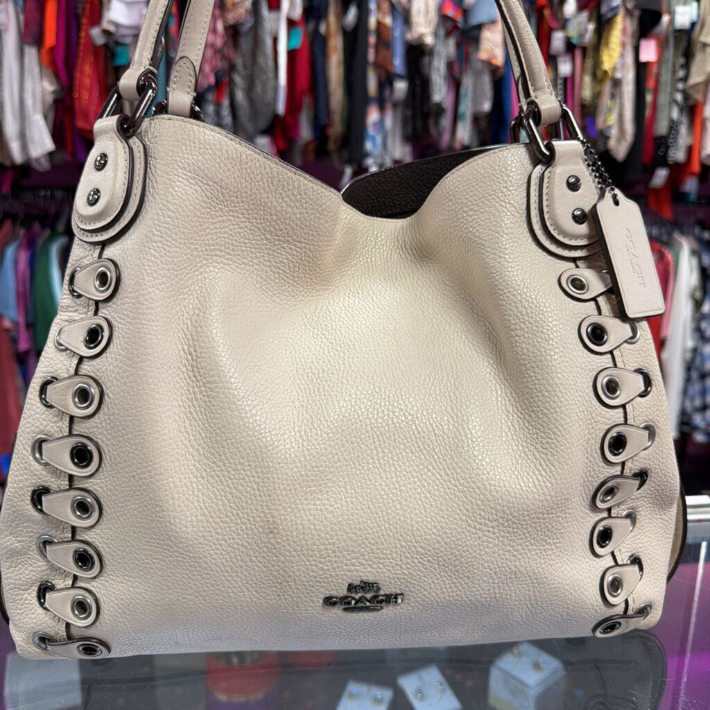 Coach Edie Shoulder Bag Metal Link Grommet Detail Along Side