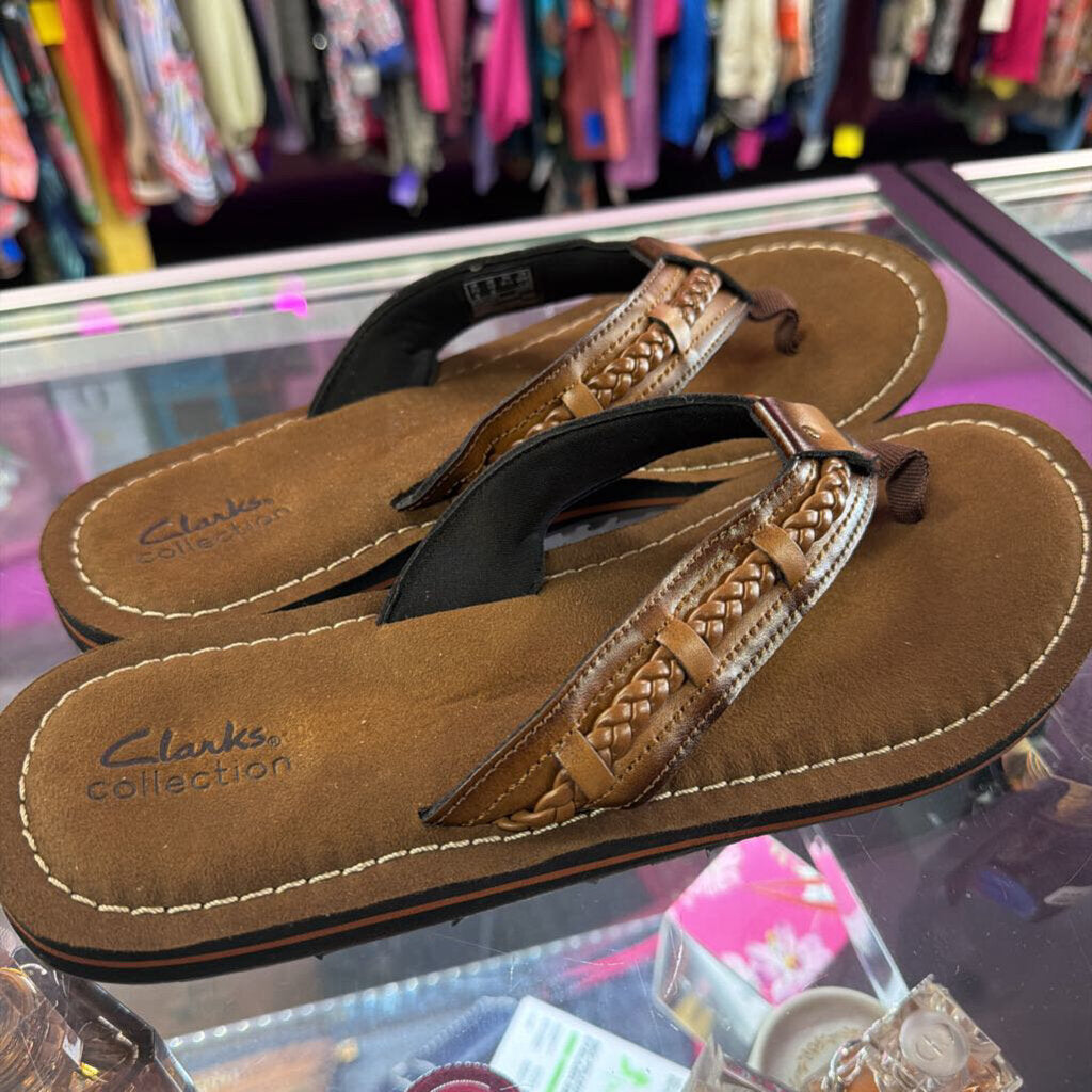 10 Clarks Fenner Nerice Flip Flop Honey Brown Colorway