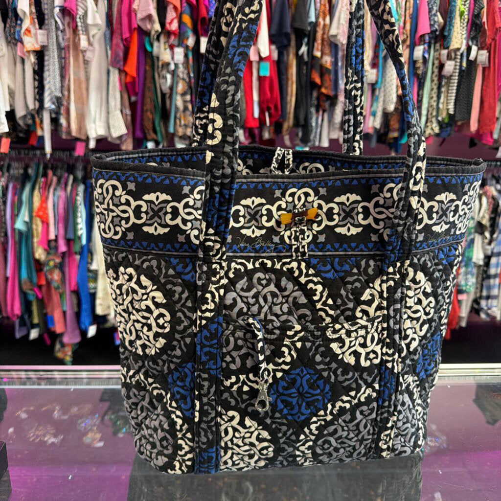 Vera Bradley Quilted Shoulder Tote Bag Retired Canterbury Cobalt Toggle Close Tote