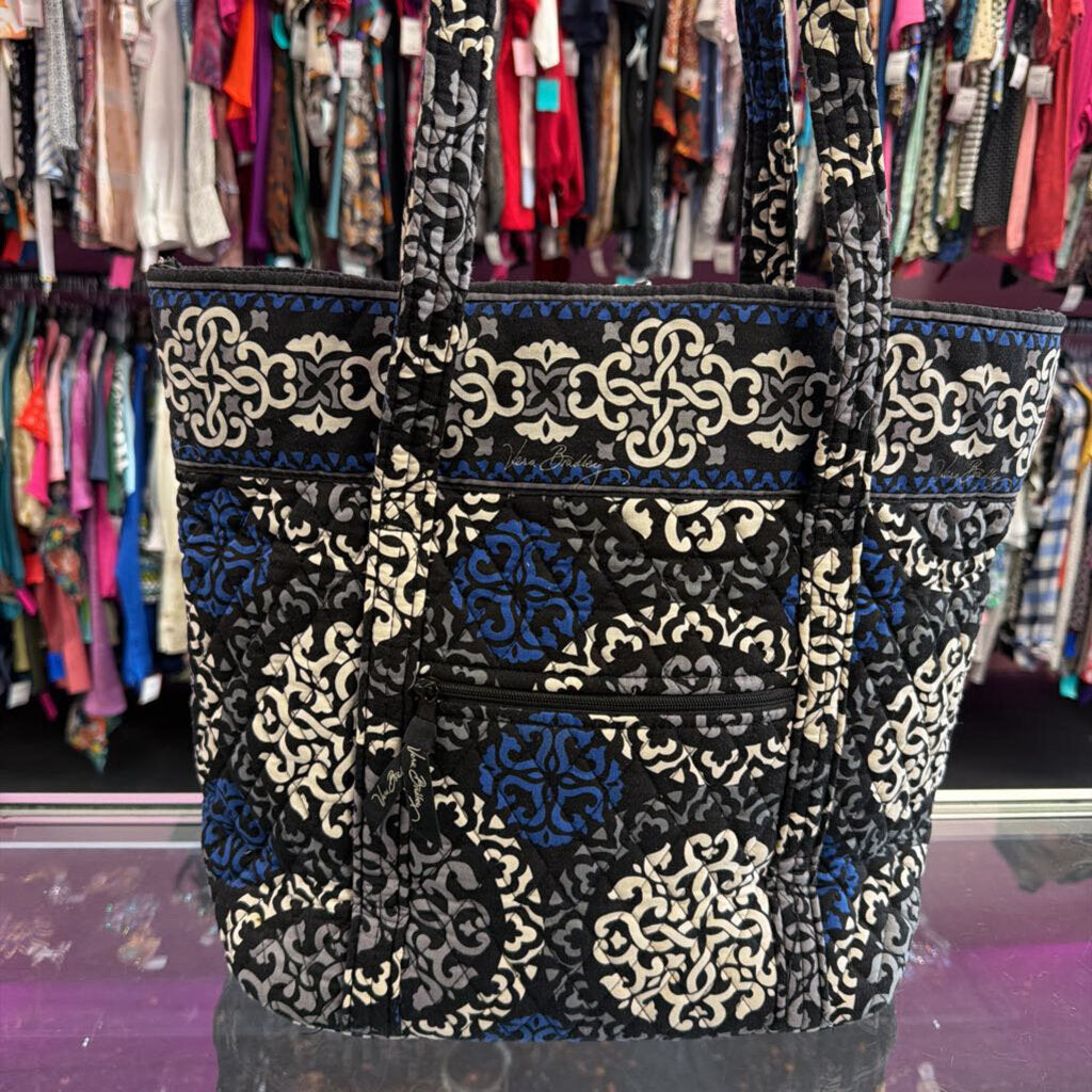 Vera Bradley Quilted Shoulder Tote Bag Retired Canterbury Cobalt Toggle Close Tote
