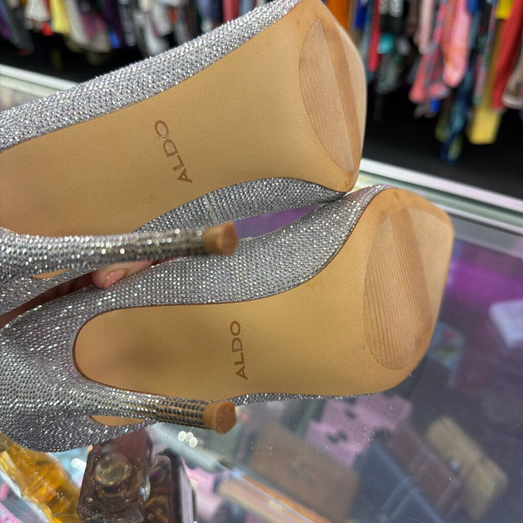 10 Aldo Edulla Rhinestone Stiletto Heels Lucite Vamp Heel
