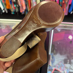 10M Italian Shoemaker Metallic Stud Strappy Elastic Slingback Heel