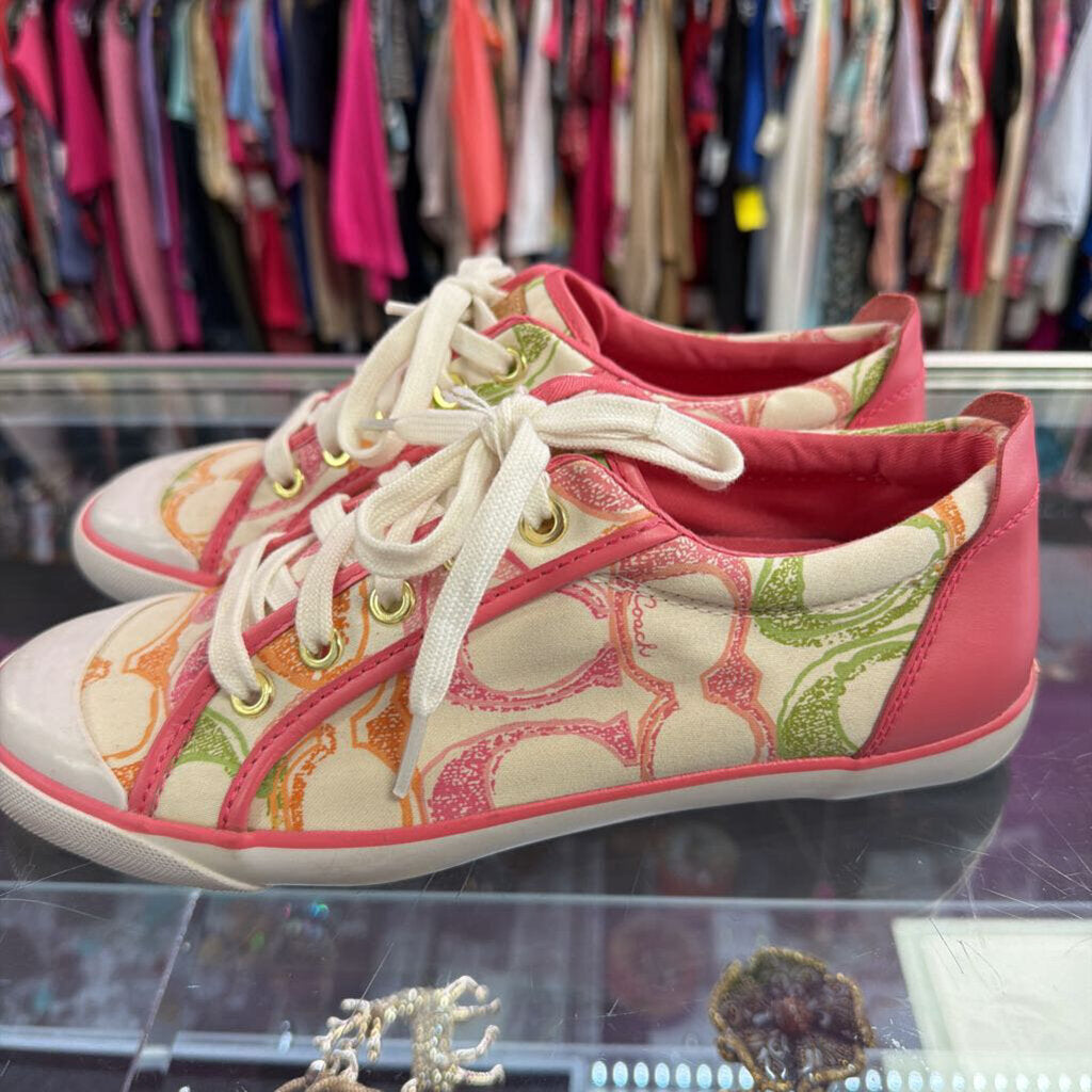 9 Coach Barrett Poppy Signature C Pink Multicolor Logo Canvas Sneakers