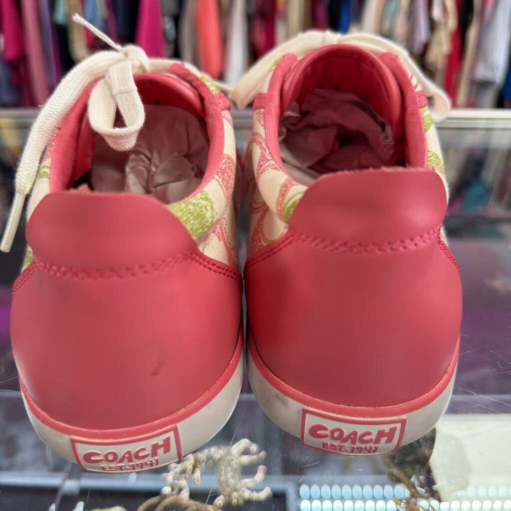 9 Coach Barrett Poppy Signature C Pink Multicolor Logo Canvas Sneakers