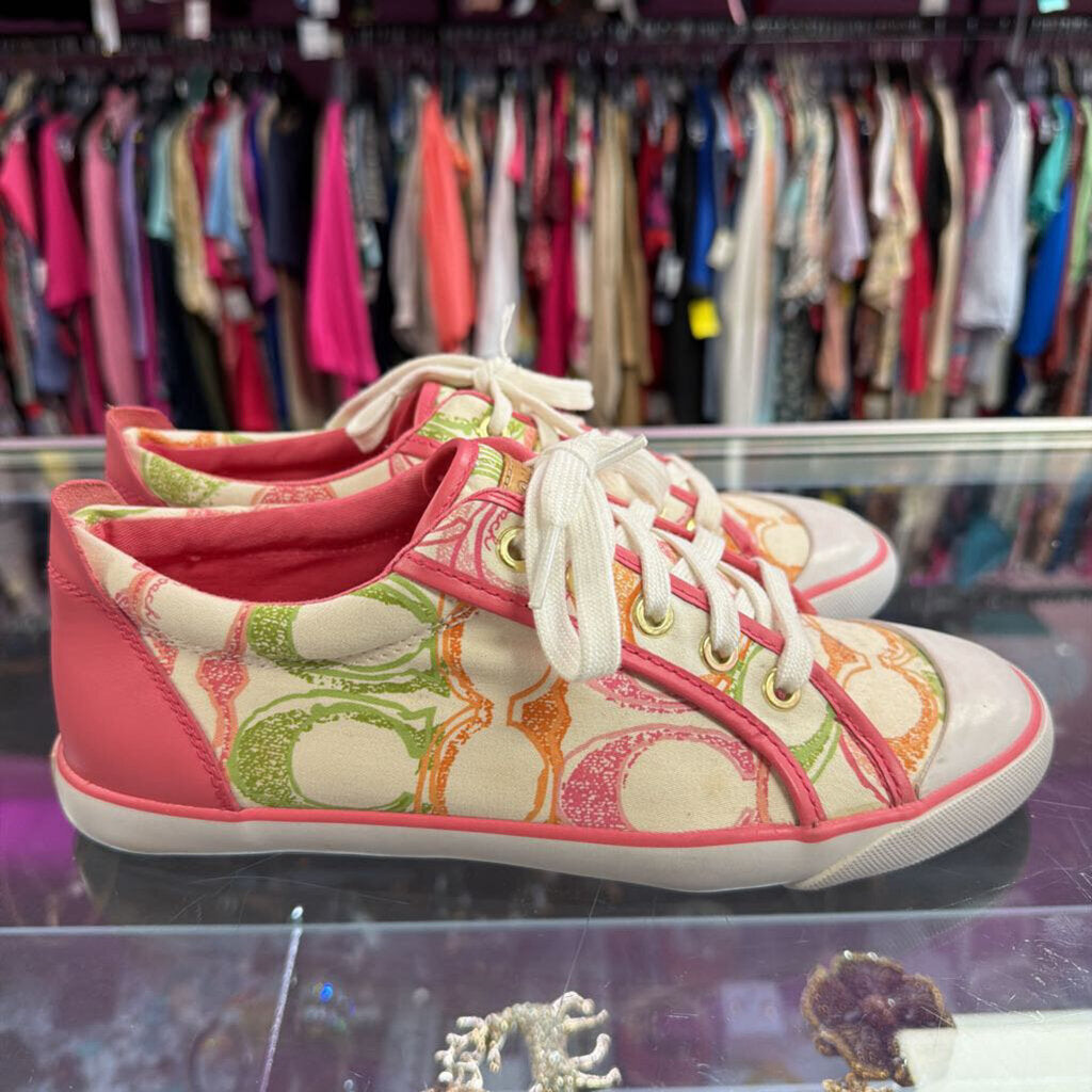 9 Coach Barrett Poppy Signature C Pink Multicolor Logo Canvas Sneakers
