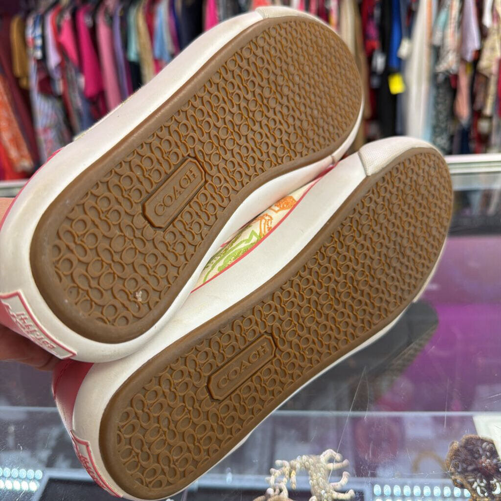 9 Coach Barrett Poppy Signature C Pink Multicolor Logo Canvas Sneakers