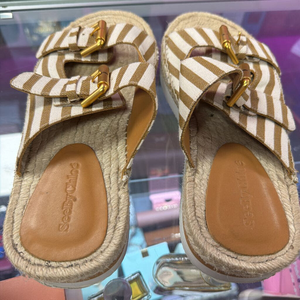 8 See By Chloe Glyn Stripe Dual Buckle Espadrille Sandal