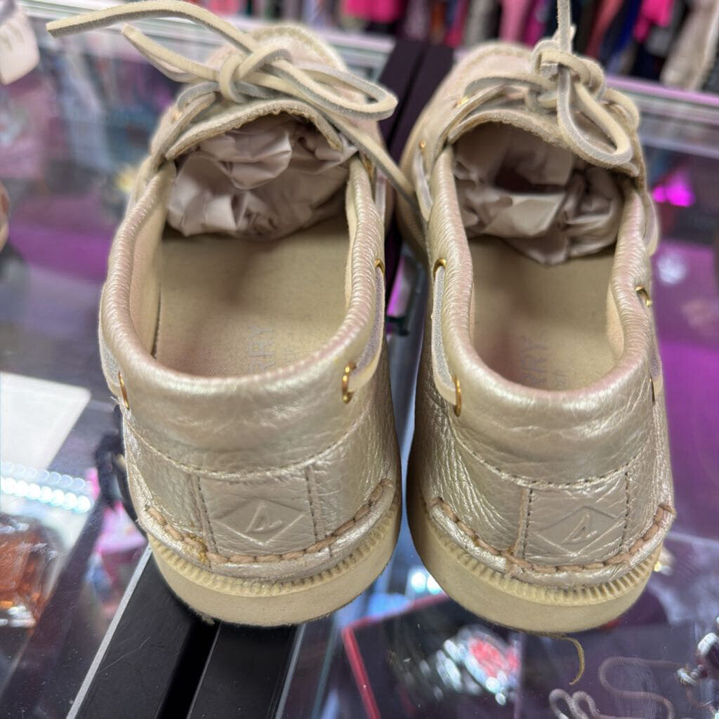 7.5 Sperry Conway Boat Shoe Platinum Metallic tumbled Leaher