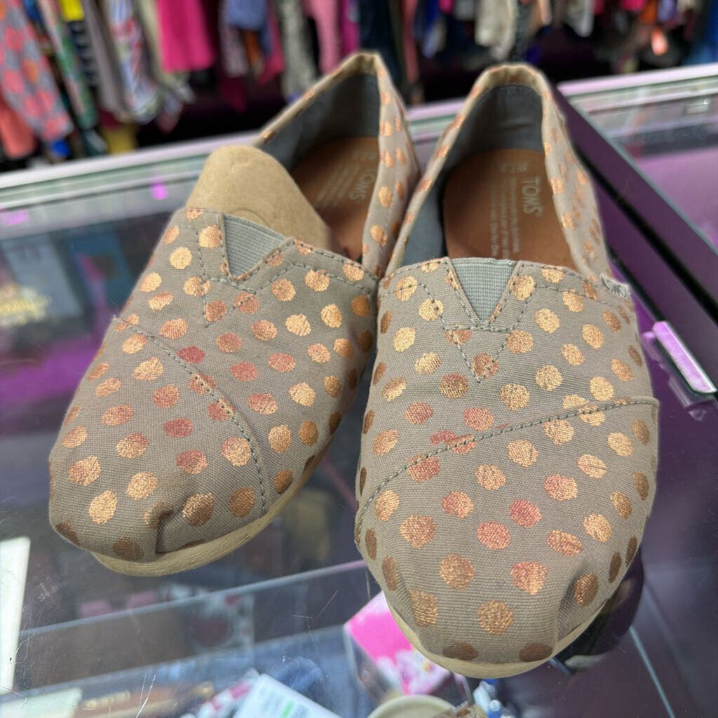 7.5 Toms Alpargata Rose Gold Foil Dots Slip On Canvas Shoe