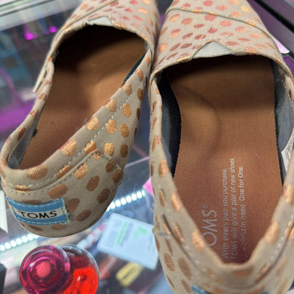 7.5 Toms Alpargata Rose Gold Foil Dots Slip On Canvas Shoe