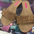 7.5 Betsey Johnson Sparkly Gold Glitter Slide Flat Slide on
