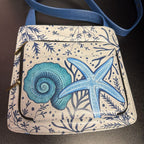 Anna by Anuschka Slim Shoulder Organizer In Sea Shells Print Hand-painted Coastal Design