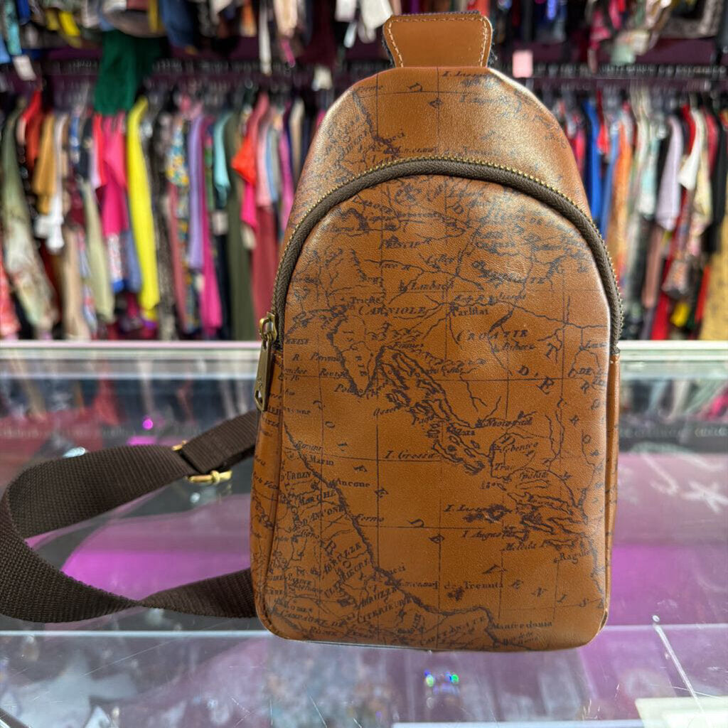 Patricia Nash Marisol Leather Sling Bag In Signature Map Print Riot Rush
