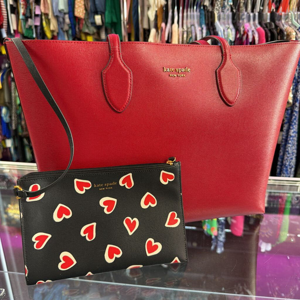Kate Spade Bleeker Heart Design Interior Tote W/ Wristlet
