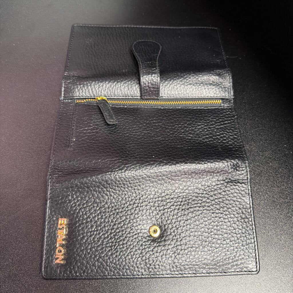 Estalon Pebbled Leather Fold Over Wallet