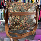 Sakroots Artist Circle Flat Crossbody Bag Floral Print Brown Coated Pockets