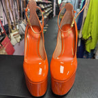 36.5/6 Valentino Patent Ankle Strap High Block Heel