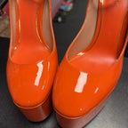 36.5/6 Valentino Patent Ankle Strap High Block Heel