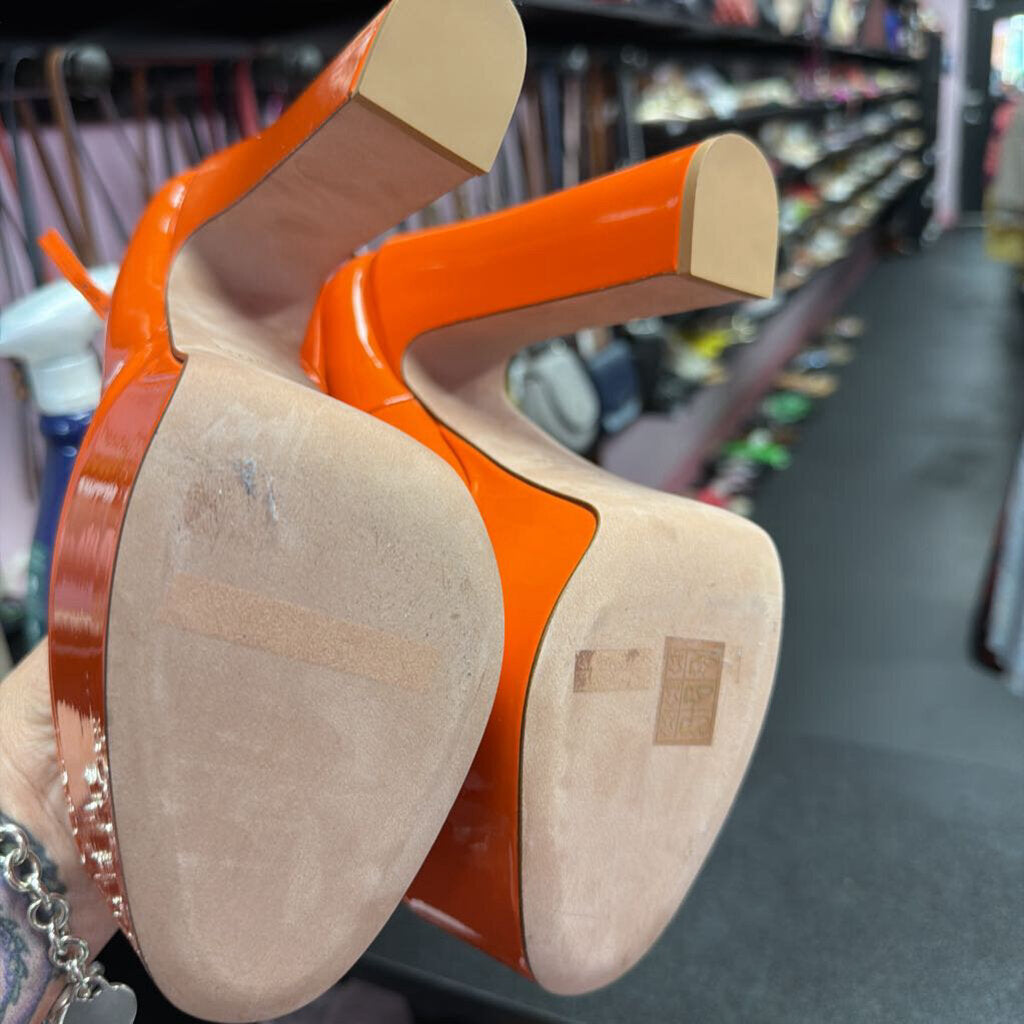 36.5/6 Valentino Patent Ankle Strap High Block Heel