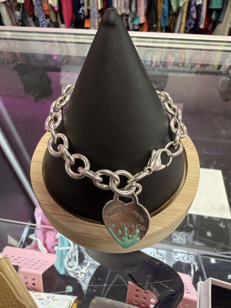 Tiffany & Co. Medium 7.75" Return to Tiffany Blue Enamel Color Splash Heart Tag Charm Bracelet