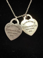 Tiffany And Co. Tiffany Teal Double Heart Tag Pendant 20"