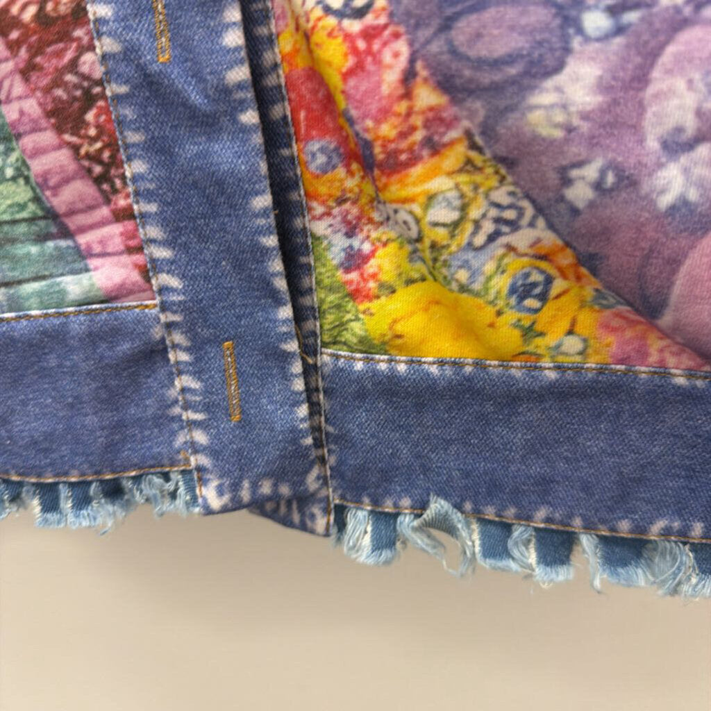 XL LS BF Patterned Denim Trim Cardigan