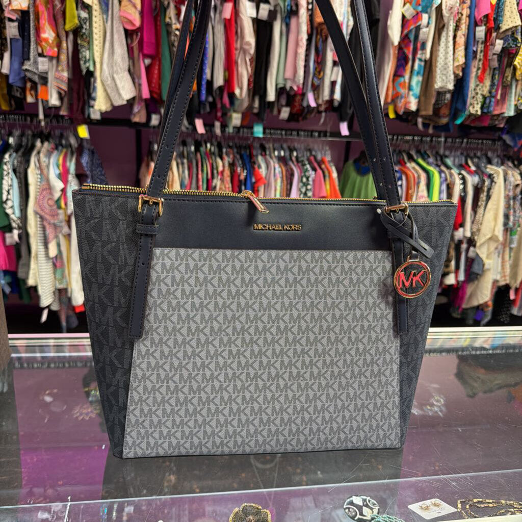 Michael Kors Monogram PVC & Leather Tote Zip Top