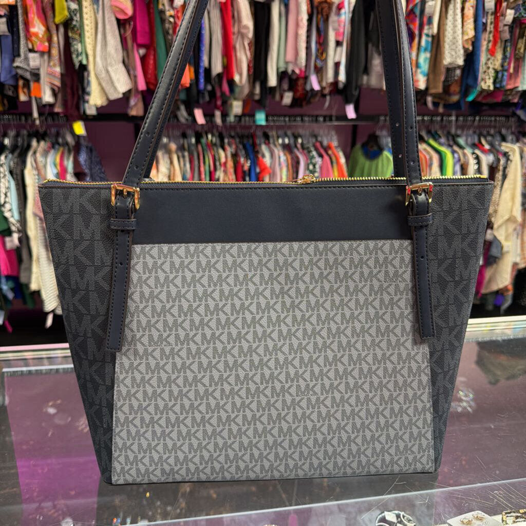 Michael Kors Monogram PVC & Leather Tote Zip Top