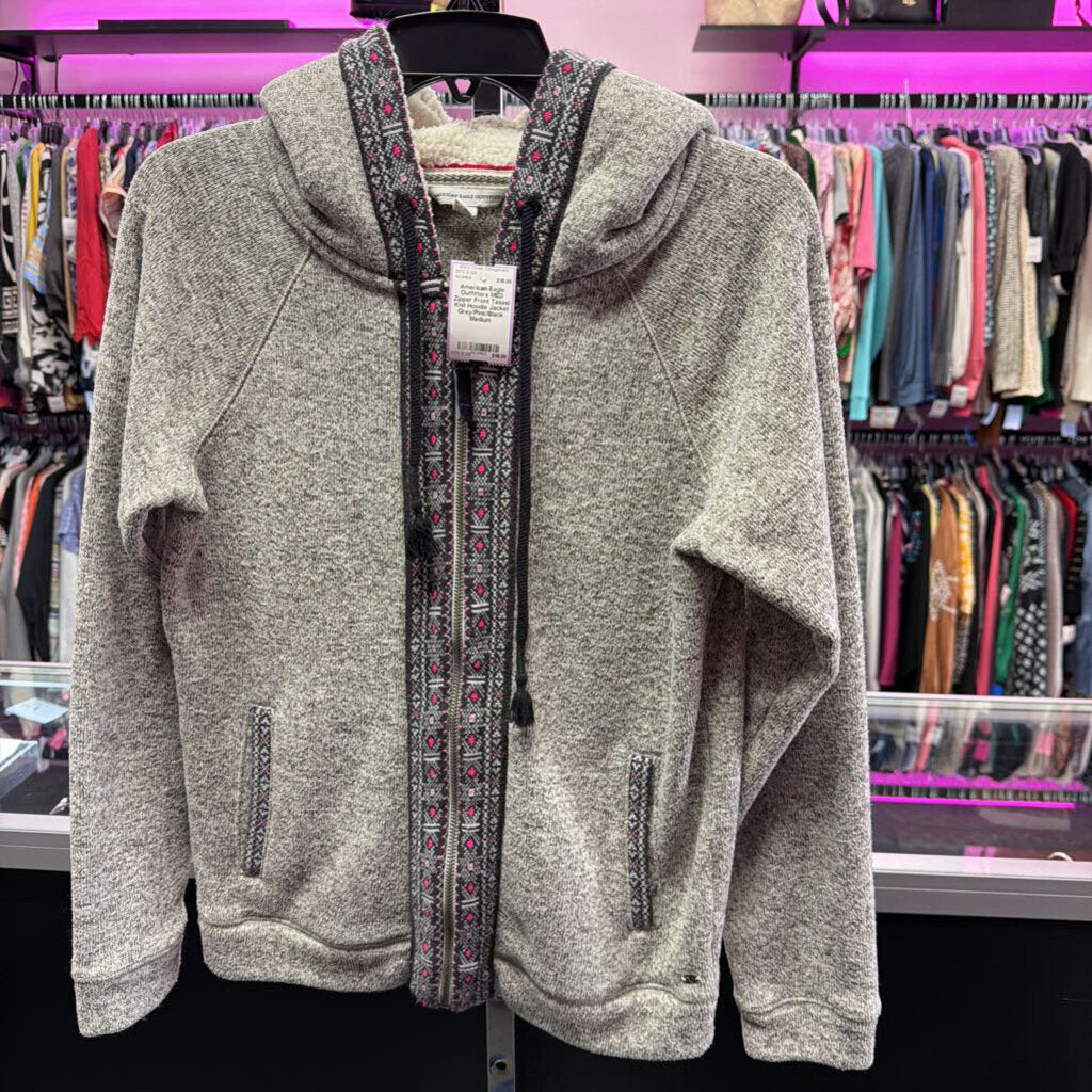 MED Zipper Front Tassel Knit Hoodie Jacket