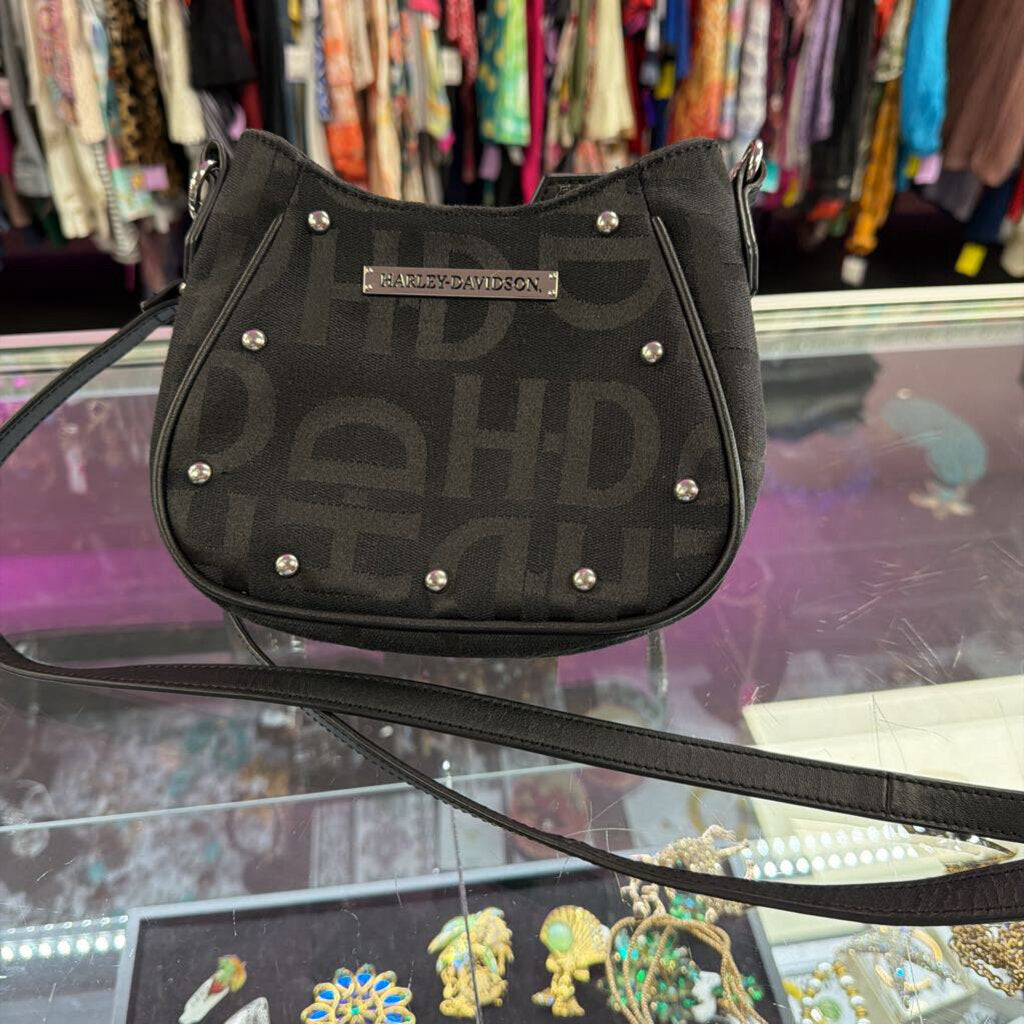 Harley Davidson Jacquard Crossbody Purse Studded Leather Trim