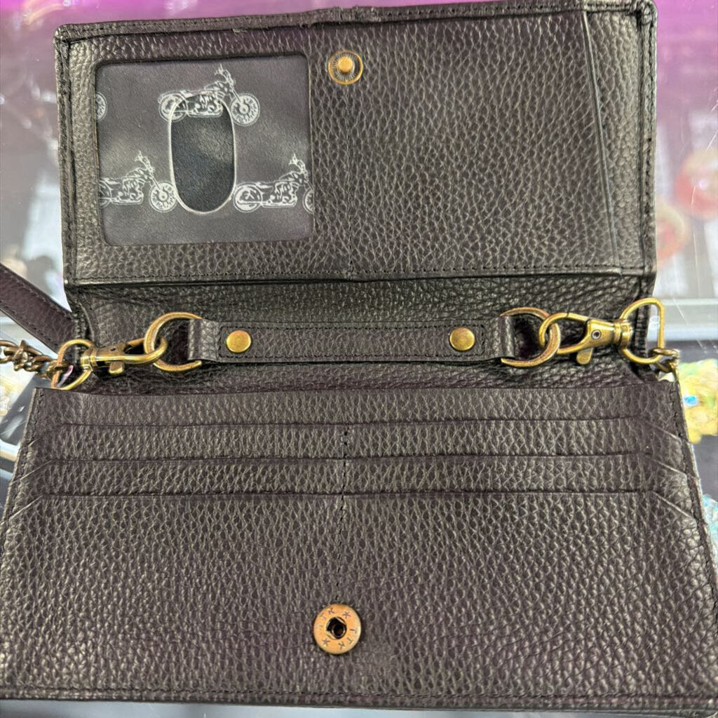 Harley Davidson Midnight Rider Leather BiFold Clutch Wallet W/ Chain Strap