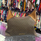 Michael Kors Aria Large Shoulder Bag Monogram Canvas Leather Trim