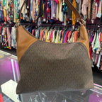 Michael Kors Aria Large Shoulder Bag Monogram Canvas Leather Trim