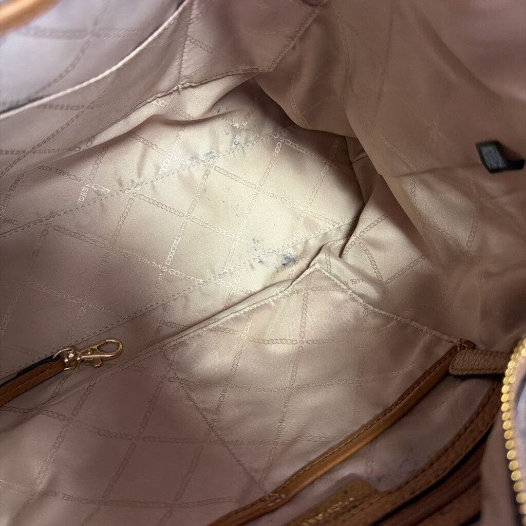 Michael Kors Aria Large Shoulder Bag Monogram Canvas Leather Trim