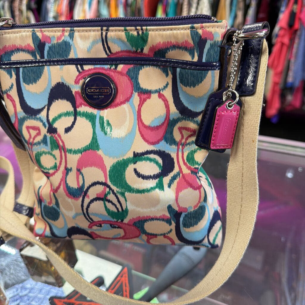 Coach Scribble IKat Crossbody Bag Abstract Multi Color C Signature Pattern