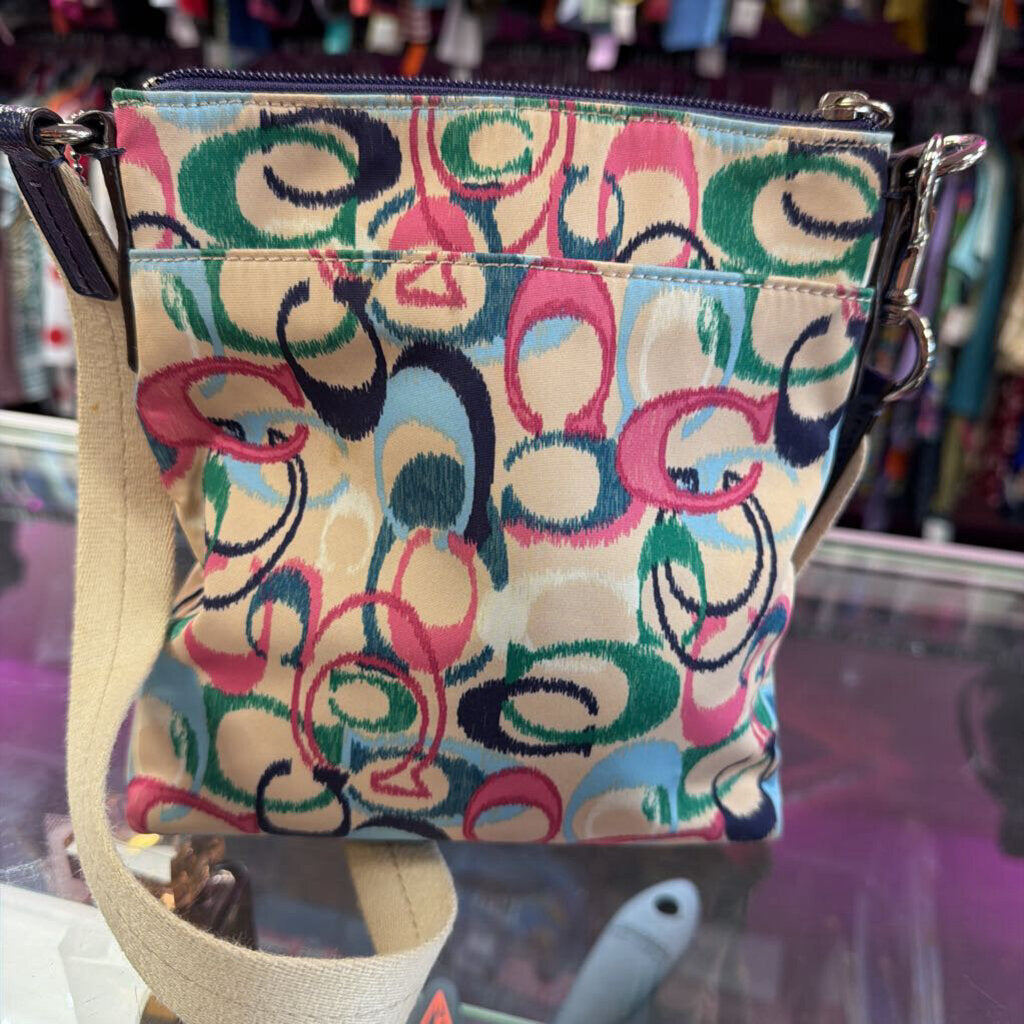 Coach Scribble IKat Crossbody Bag Abstract Multi Color C Signature Pattern