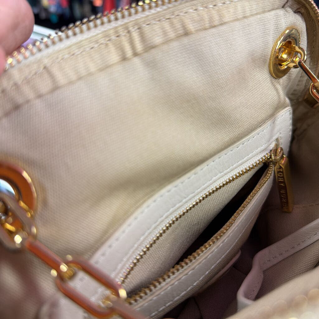 Tory Burch Ivory Leather Gold Chain Strap Shoulderbag