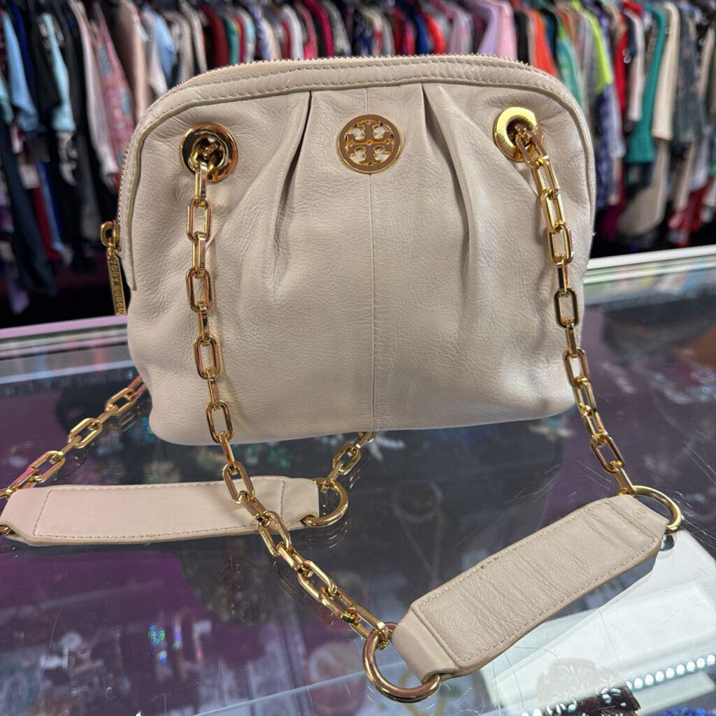 Tory Burch Ivory Leather Gold Chain Strap Shoulderbag