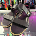10 LRL Black Leather Espadrille Flat Ankle Strap Sandal