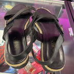 10 LRL Black Leather Espadrille Flat Ankle Strap Sandal