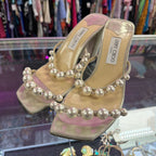 10.5/40.5 Jimmy Choo Amara 85 Faux Pearl-Embellished Metallic Suede Sandal