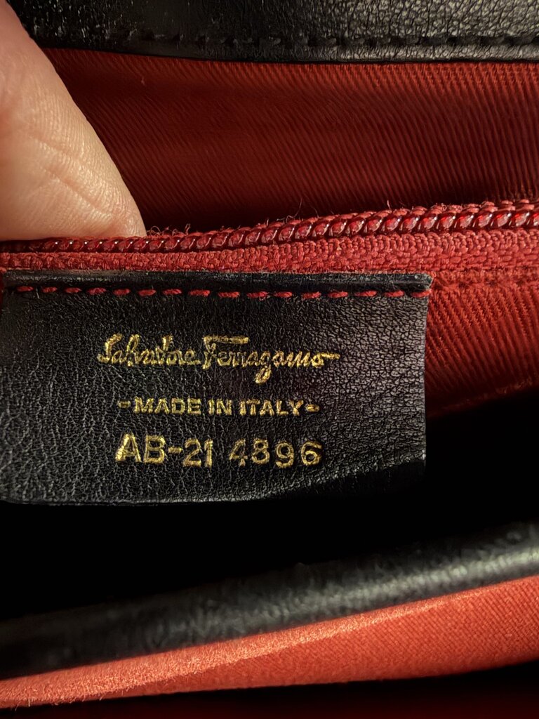 Salvatore Ferragamo Black Satchel gold Tone Hardware Clasp Closure