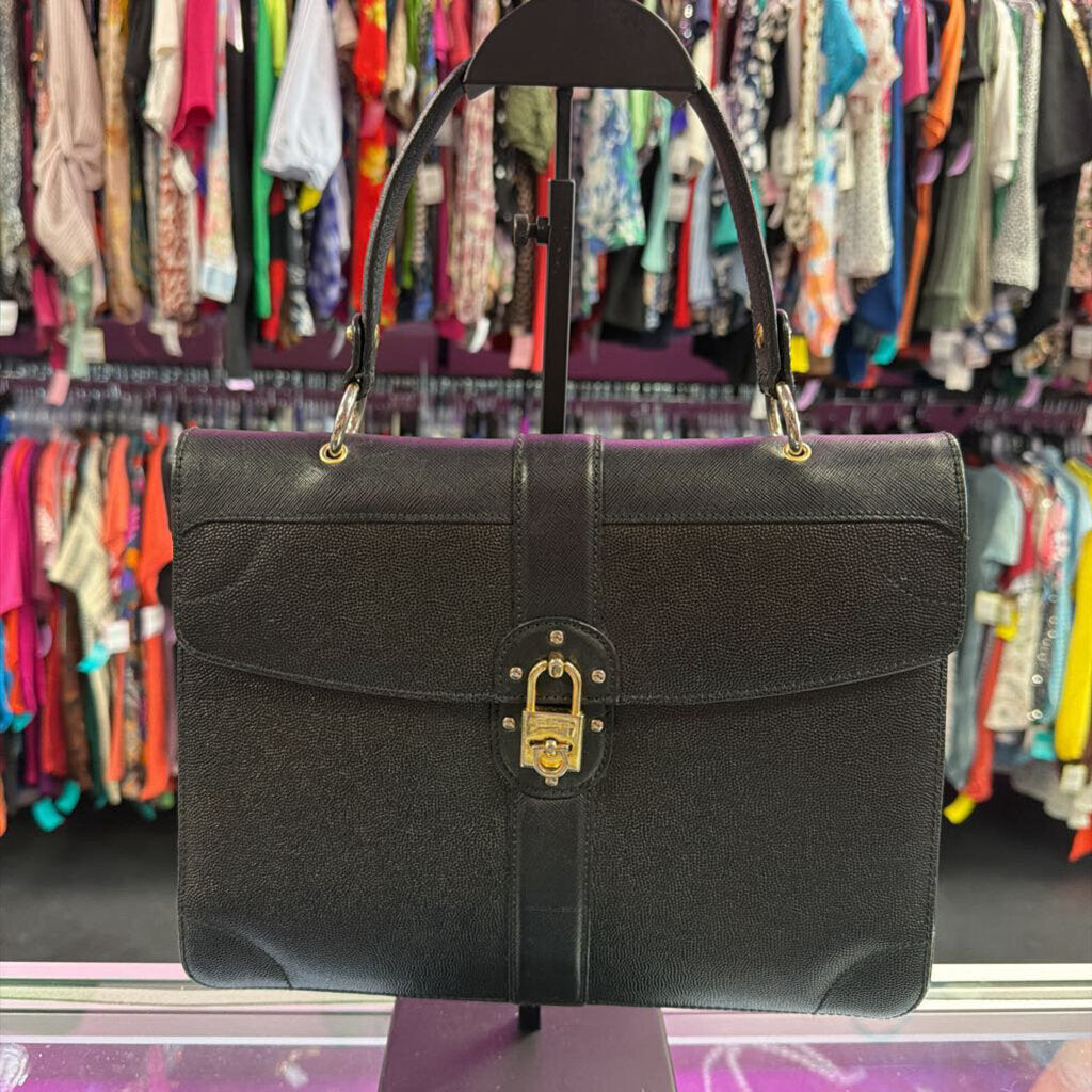 Salvatore Ferragamo Black Satchel gold Tone Hardware Clasp Closure